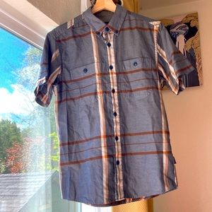 Men’s Patagonia Plaid collared button up in grey, white, brown, size Small